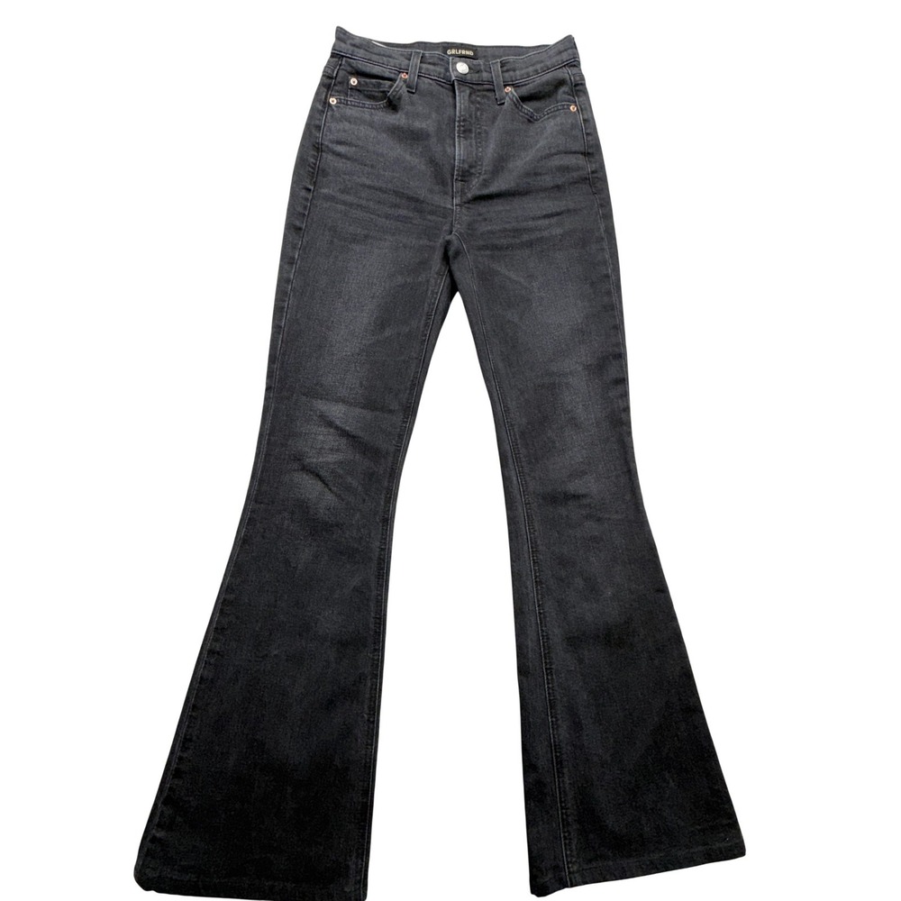 GRLFRND The Carine Jeans Womens 23 Black Fort Mason Wash High Rise Stretch Flare